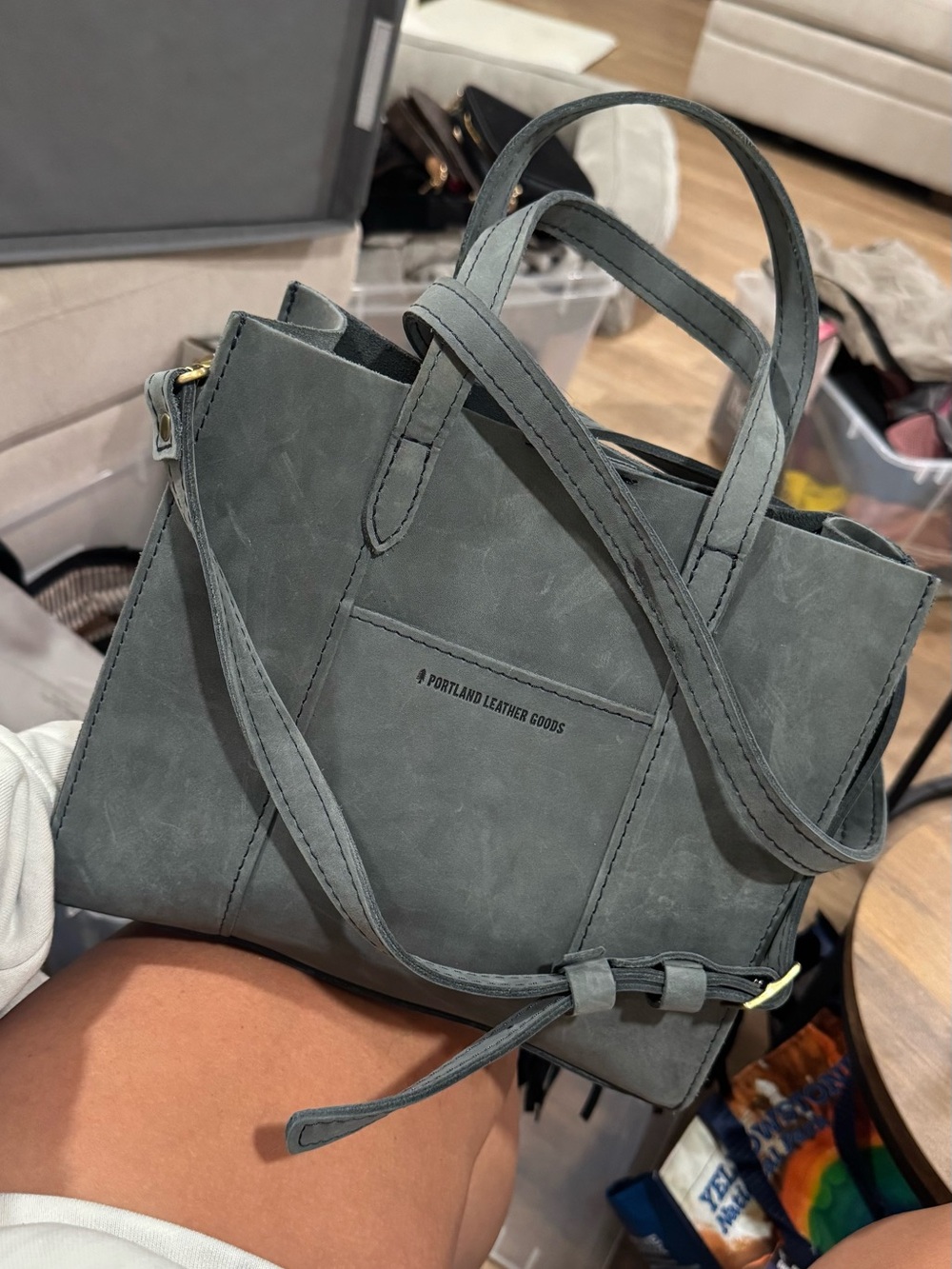 Portland Leather Slate Gray Structured Satchel with Crossbody Strap